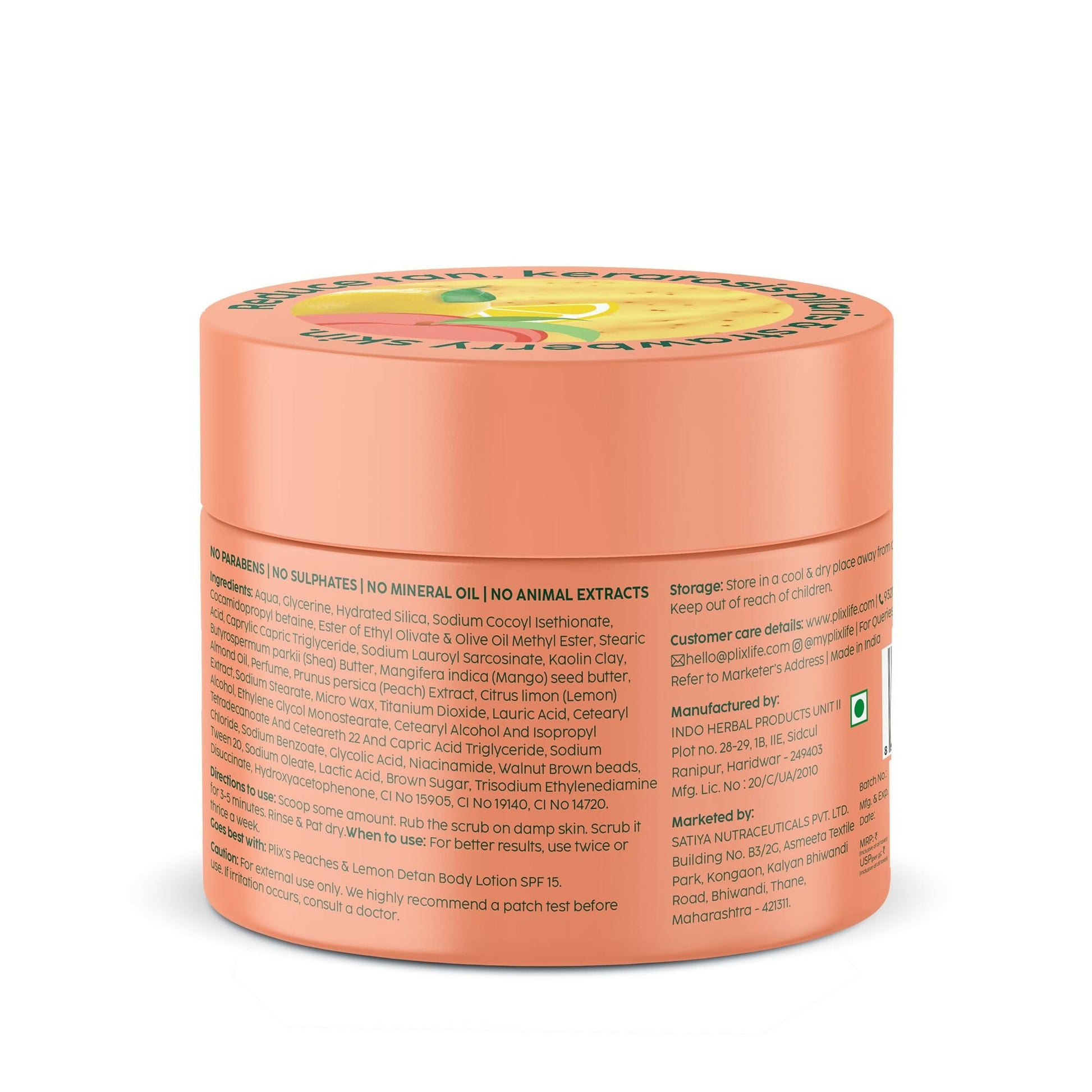 PLIX The Plant Fix Peaches & Lemon Detan Bump Eraser Scrub for bath and shower, removes tan, reduces dark spots, restores skin moisture