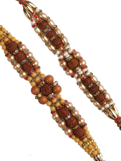 Anouk Set Of 2 Brown Rudaraksh Beaded Rakhis Comes With Roli Rice & Greeting Card