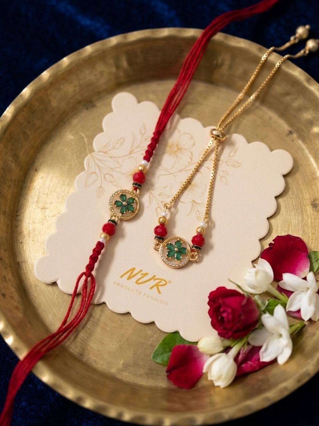 Anouk Set Of 2 Ad Drawstring Bhaiya Bhabhi Rakhi With Roli Chawal Chandan Mishri