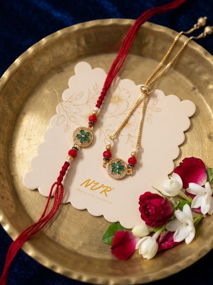 Anouk Set Of 2 Ad Drawstring Bhaiya Bhabhi Rakhi With Roli Chawal Chandan Mishri