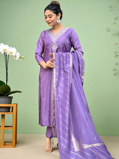 Indyancart SN Women's Floral Embroidered Cotton Kurta with Trousers & Dupatta