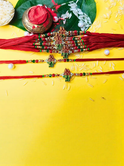 Anouk Set Of 12 Beaded Cotton Thread with AD Stones & Meenakari Designer Rakhi for Brother