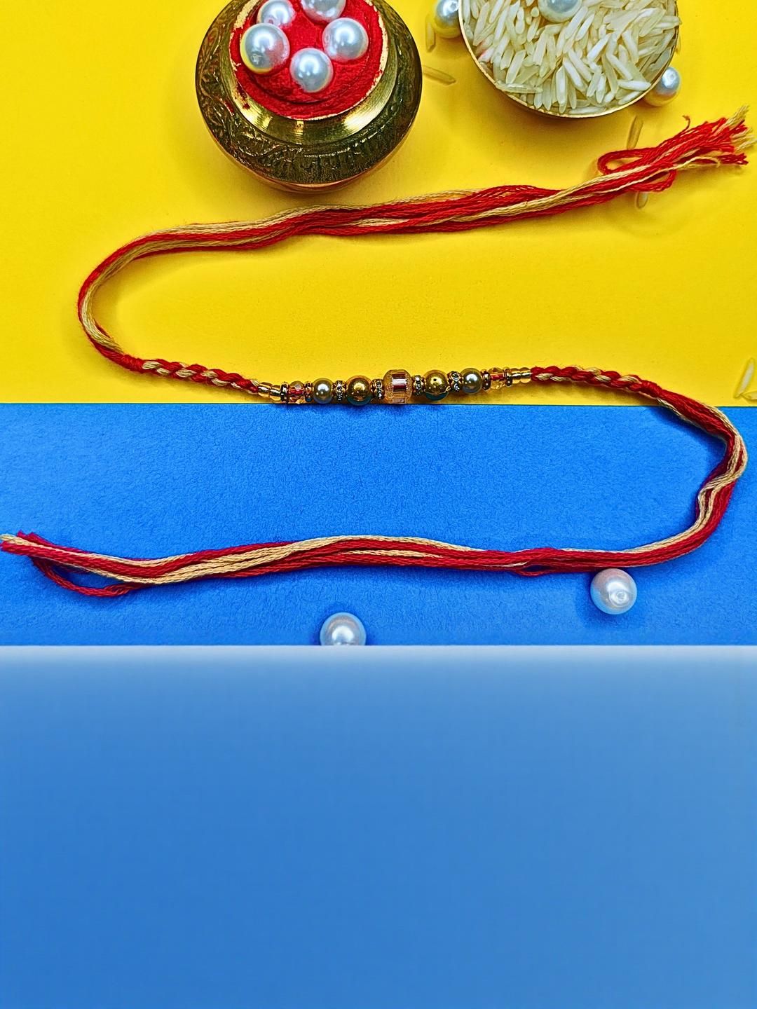 Anouk Set Of 3 Beaded Cotton Thread with AD Stones & Meenakari Designer Rakhi for Brother