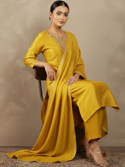 Indyancart VA Women Regular Thread Work Kurta with Palazzos & With Dupatta