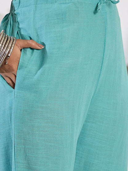 Indyancart IE Floral Embroidered Thread Work Pure Cotton Kurta with Trouser & Dupatta