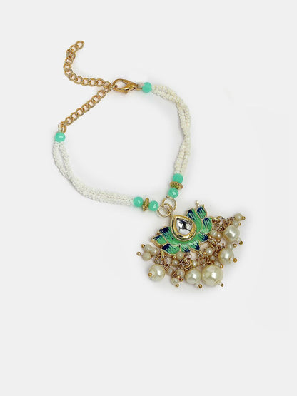 Anouk Unisex Set Of 2 Turquoise Blue Lotus Shape Kundan-Studded Handcrafted Rakhi Set