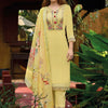 Dhiyona IE Yellow Floral Embroidered Thread Work Pure Cotton Kurta with Trouser & Dupatta