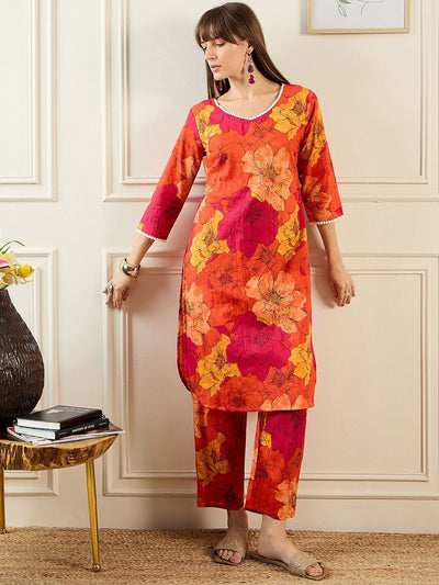 Indyancart IE Women Orange Kurta Sets