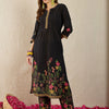 Dhiyona IE Floral Printed Thread Work Pure Cotton Straight Kurta With Trousers