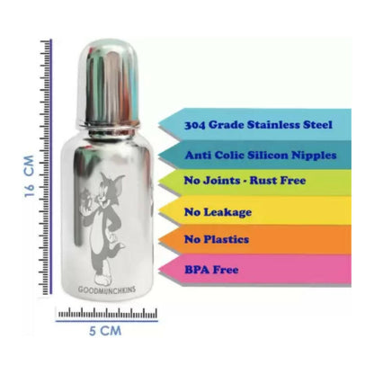 Goodmunchkins Stainless Steel Feeding Rustfree Bottle with 2 Anti Colic Silicone Nipple For Kids 300ml - Indyancart