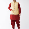 Men's Maroon Silk Blend Straight Jacket  Kurta and Dhoti Set