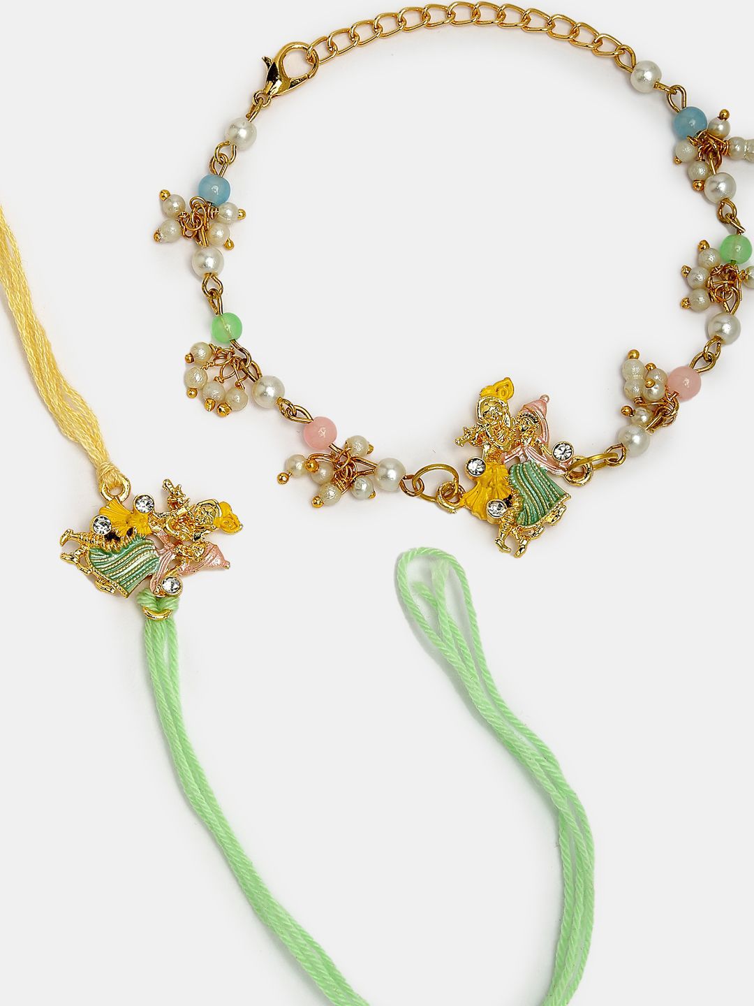Anouk Unisex Set Of 2 Multicolor Gold-Toned Radha Krishna Beaded Bhaiya Bhabhi Rakhi