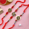 Dhiyona Set Of 3 Red Beaded Rakhi With Roli Rice & Greeting Card