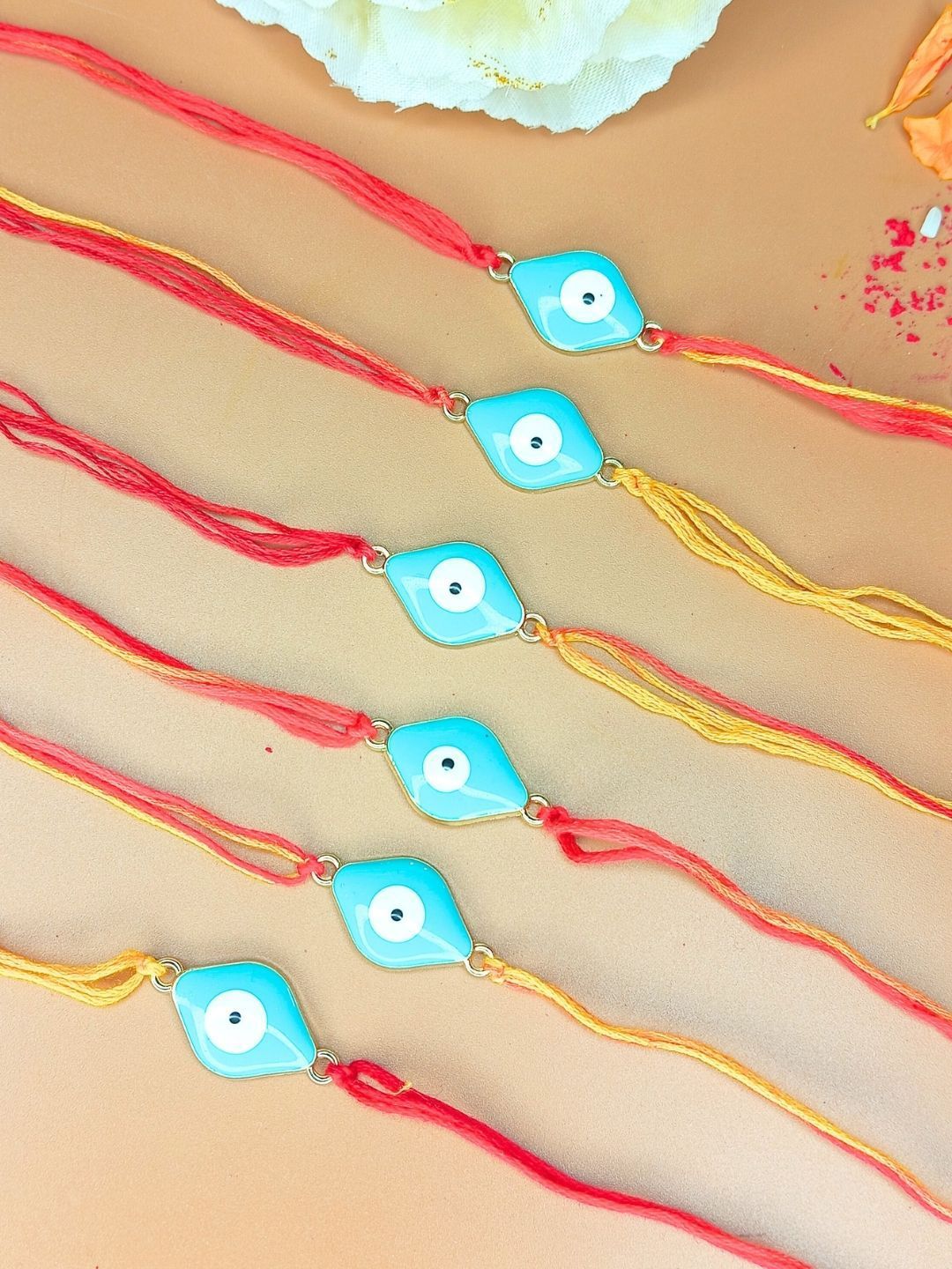 Anouk Set Of 6 Evil Eye Thread Rakhis With Card Roli & Chawal