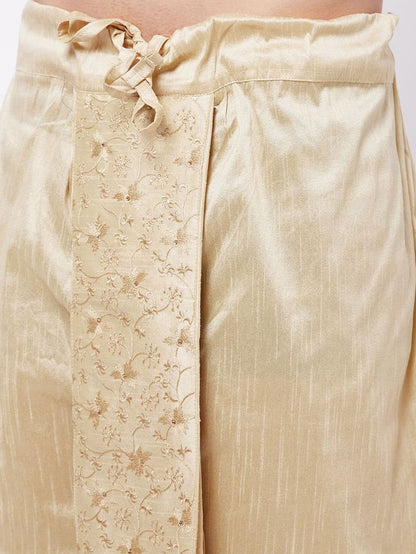 Men's Beige Silk Blend Straight Kurta and Dhoti Set