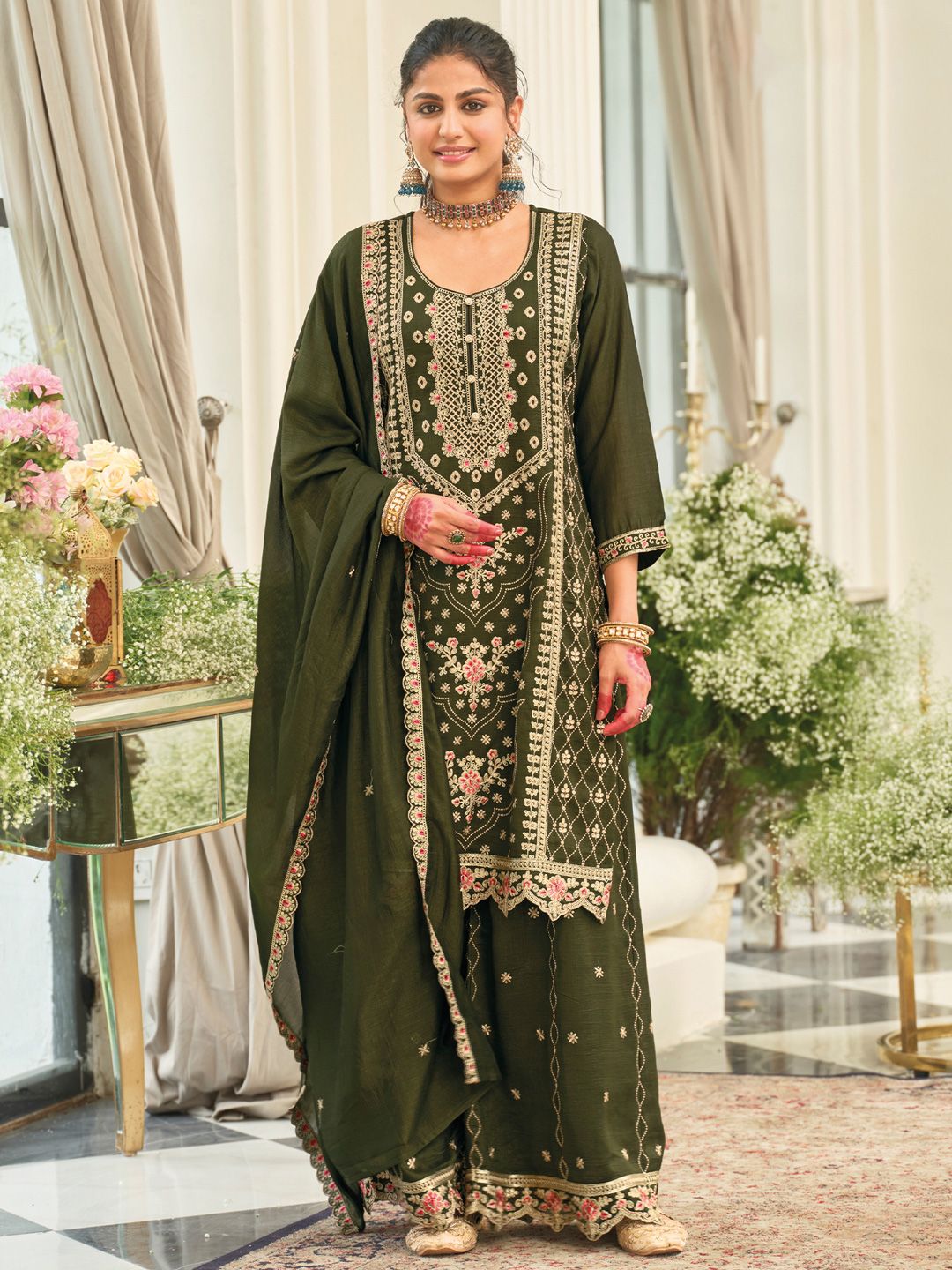 Women Ethnic Motifs Embroidered Kurta with Palazzo & Dupatta