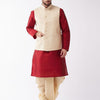 Men's Maroon Silk Blend Straight Jacket  Kurta and Dhoti Set