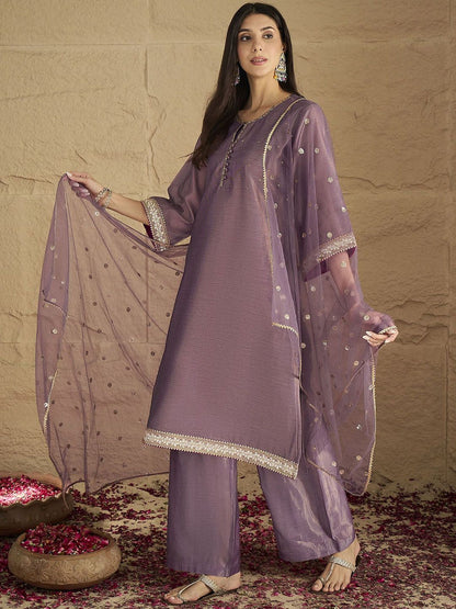 Indyancart VA Women Regular Sequinned Kurta with Palazzos & With Dupatta