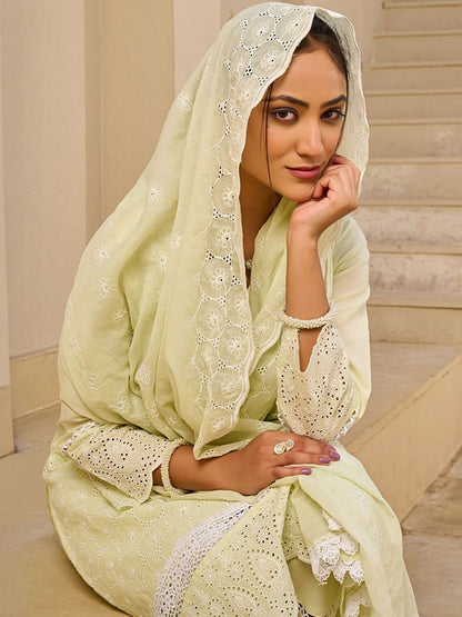Women Ethnic Motifs Embroidered Regular Pure Cotton Kurta with Trousers & Dupatta
