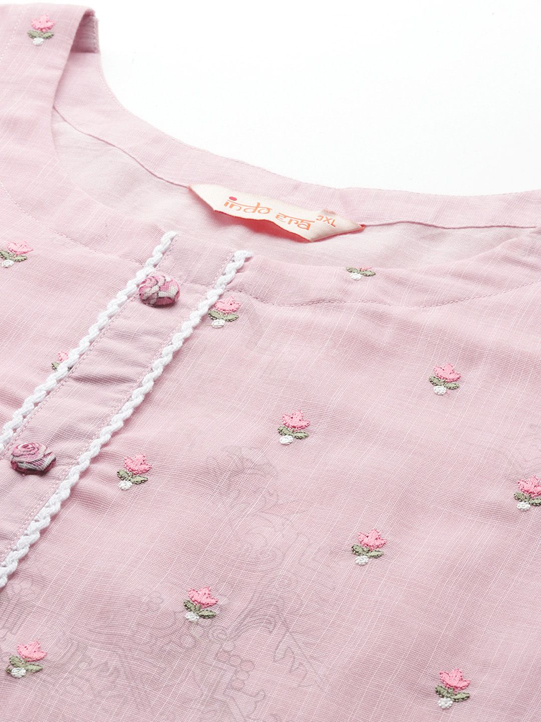 Indyancart Women's Pink Embroidered Straight Kurta With Trousers & Dupatta