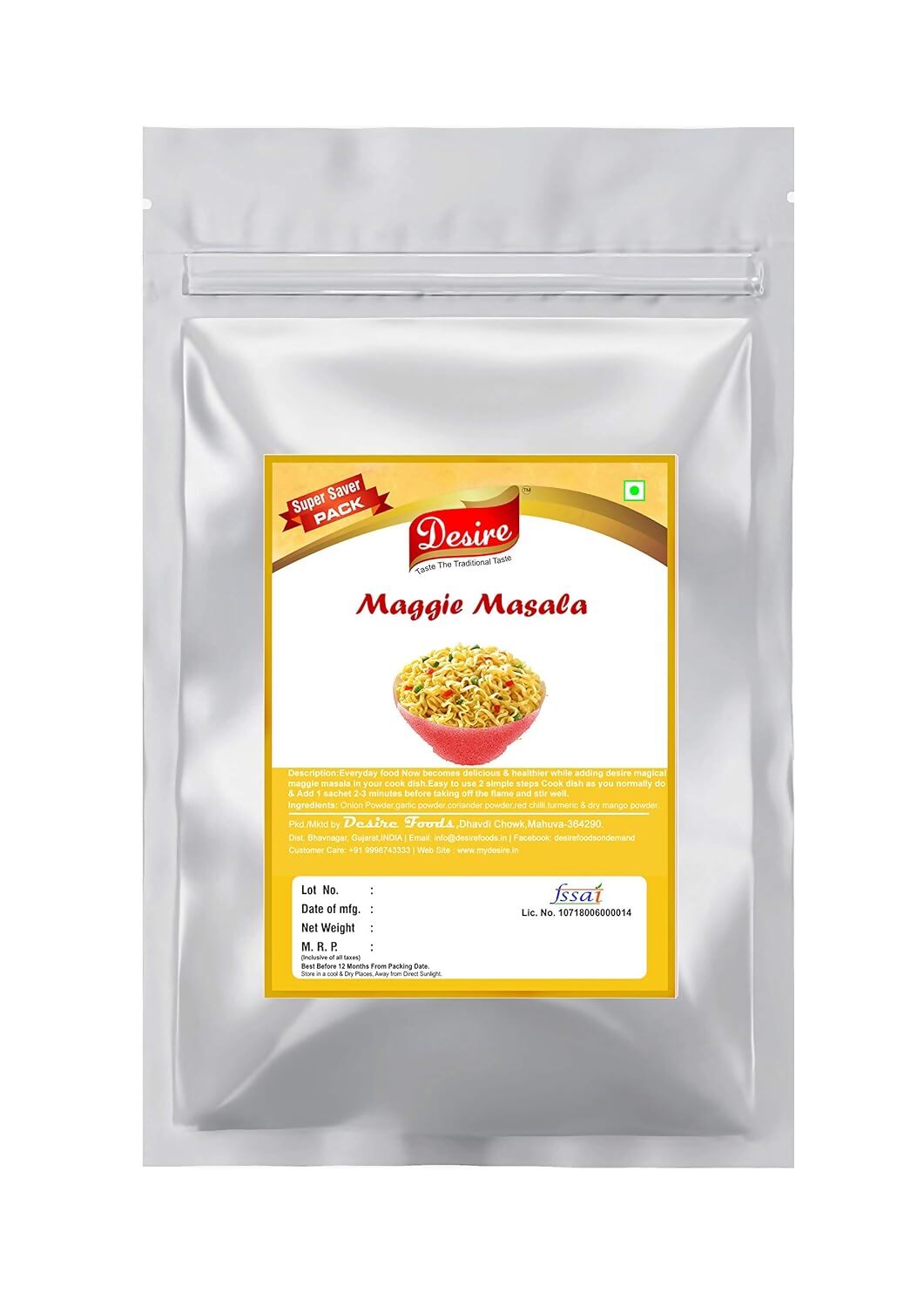 Desire Magical Maggie Masala Powder jar showing colorful spice blend for enhancing flavor in dishes.