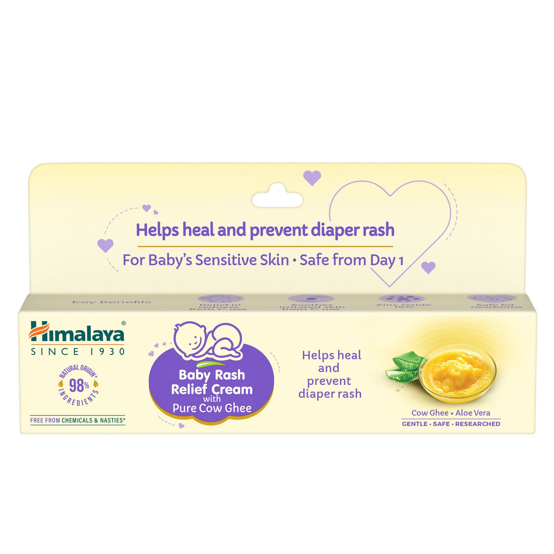 Himalaya Herbals Baby Rash Relief Cream with pure cow ghee, a gentle baby body lotion for soothing skin irritation.