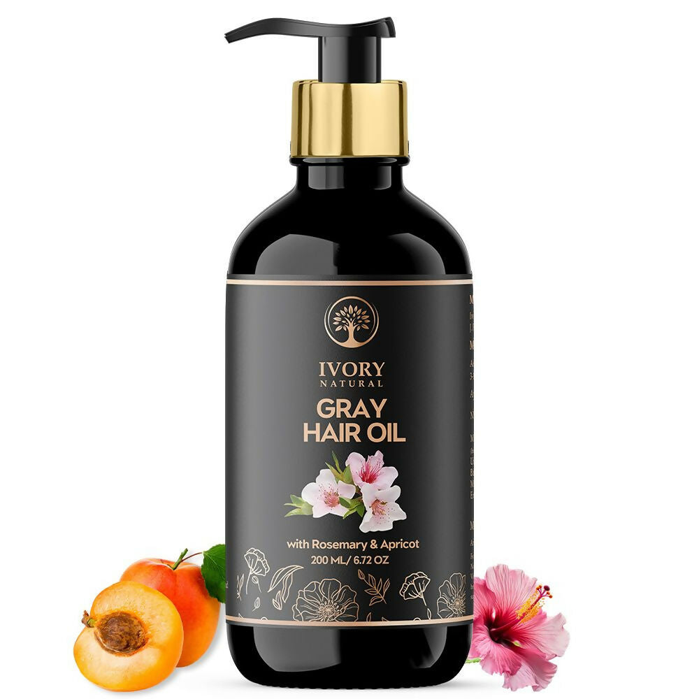 Ivory Natural Gray Oil Restore hair oil in a bottle, designed to nourish, restore natural black hair, and add shine to hair.