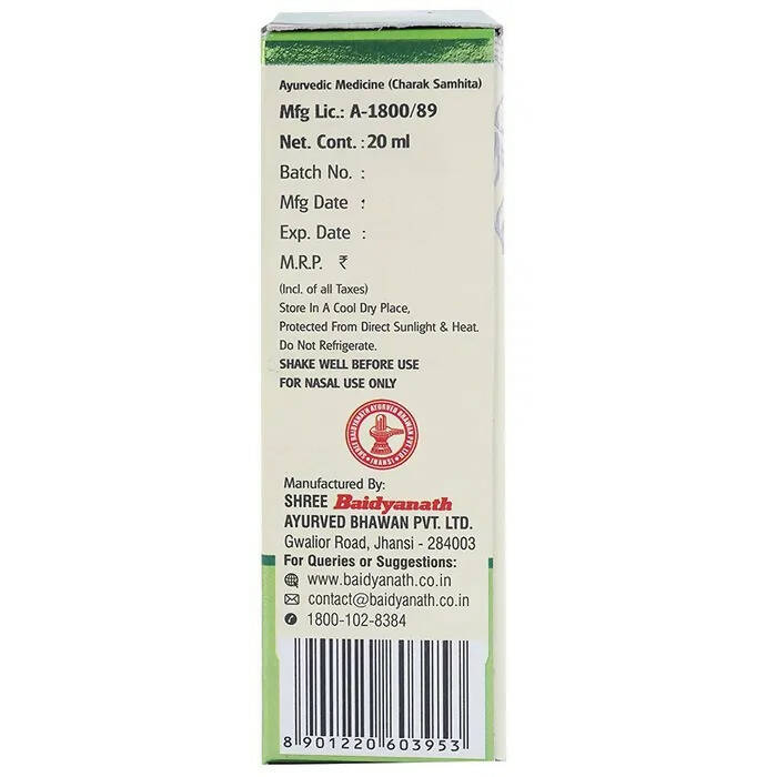 Baidyanath Jhansi Anu Taila Ayurvedic Nasal Drops - Indyancart