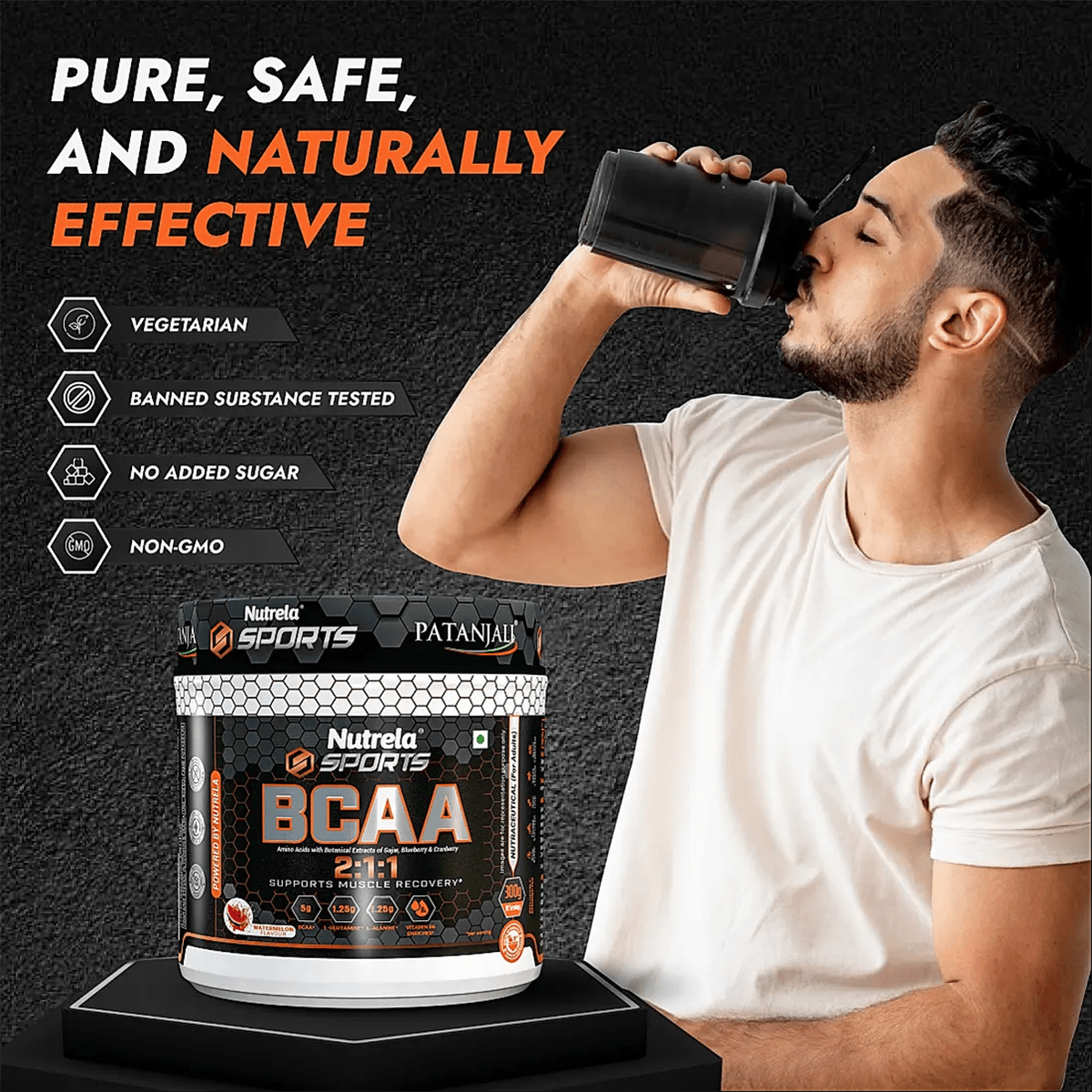 Patanjali Nutrela Sports BCAA Powder (Watermelon Flavour)