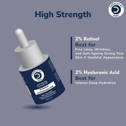 Dermistry Pure 2% Retinol 2% Hyaluronic Acid Anti Aging Moisturizer Fine Lines Wrinkles Face Serum