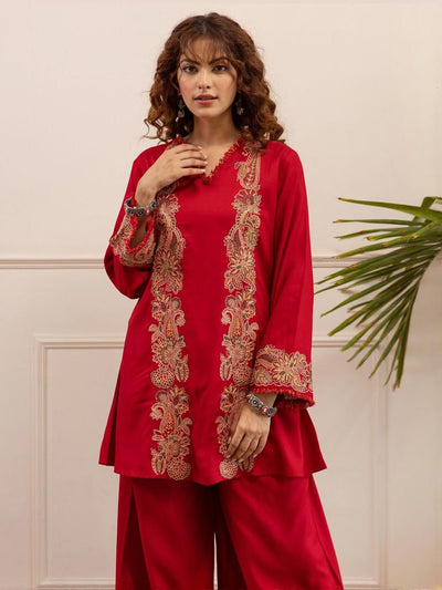 Dhiyona IE Women Ethnic Motifs Embroidered A-Line Kurta with Palazzos