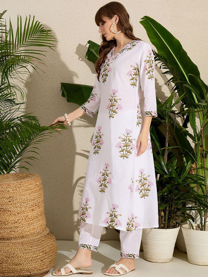 Indyancart IE Women Printed A-Line Kurta With Pants Co-Ords