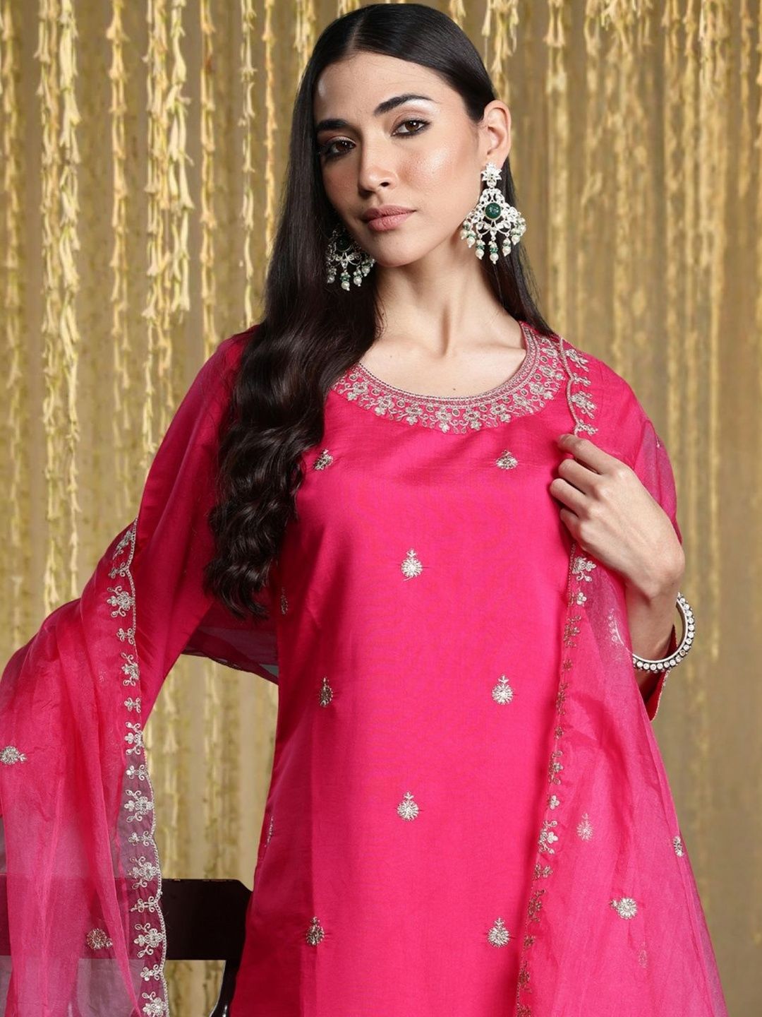 Women Ethnic Motifs Embroidered Regular Kurta with Trousers & With Dupatta