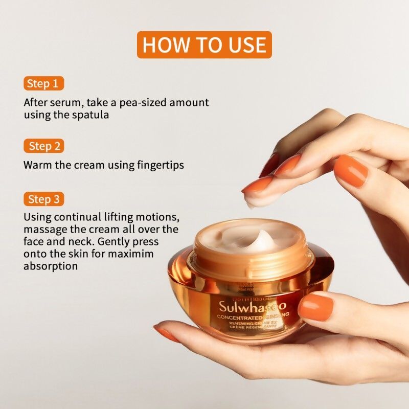 Sulwhasoo Concentrated Ginseng Renewing Cream in a jar, showcasing the luxurious face cream packaging with a sleek design.