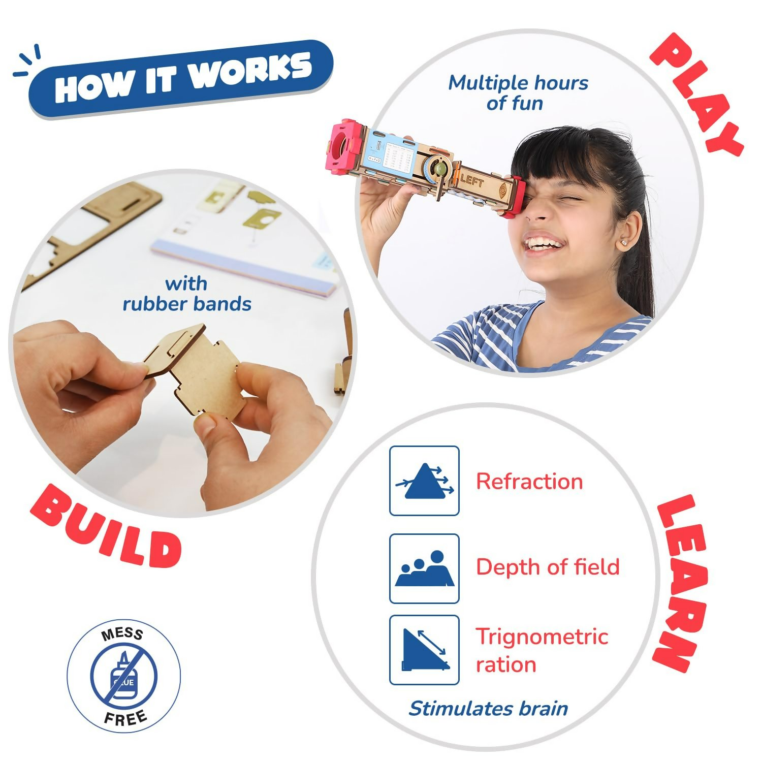 Smartivity telescope toy for kids, showing a colorful telescope with height and distance measurement features for children ages 8 to 14.