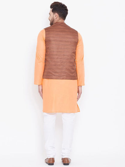 Men's Fawn Cotton Blend Straight Jacket  Kurta and Pyjama Set