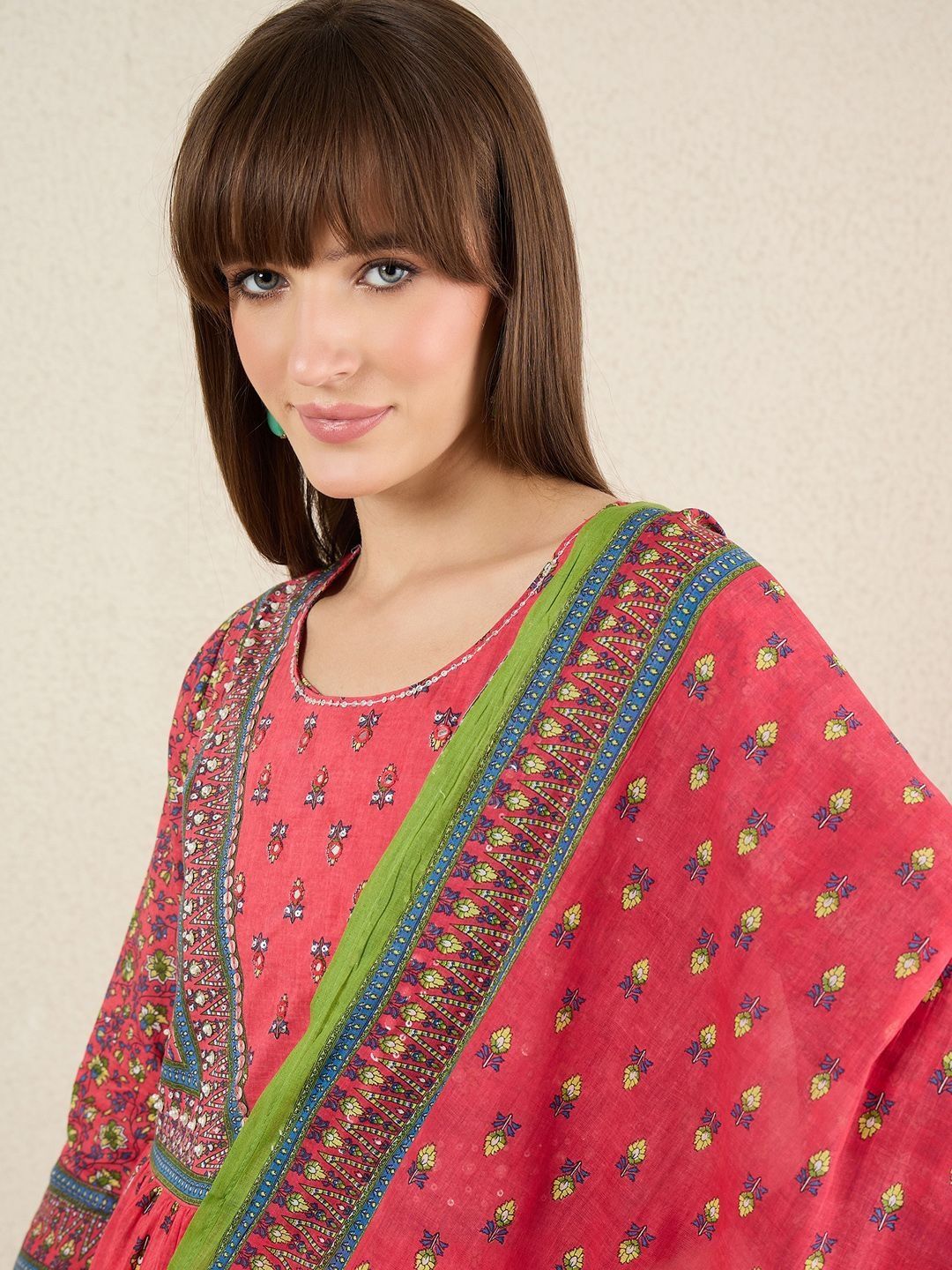 Women Ethnic Motifs Printed Panelled Pure Cotton Kurta with Trousers & With Dupatta