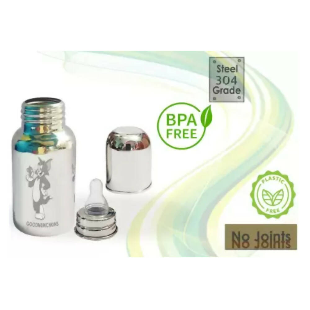 Goodmunchkins Stainless Steel Feeding Rustfree Bottle with 2 Anti Colic Silicone Nipple For Kids 300ml - Indyancart