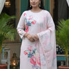 Dhiyona IE Floral Printed Linen Straight Kurta With Trousers & Dupatta