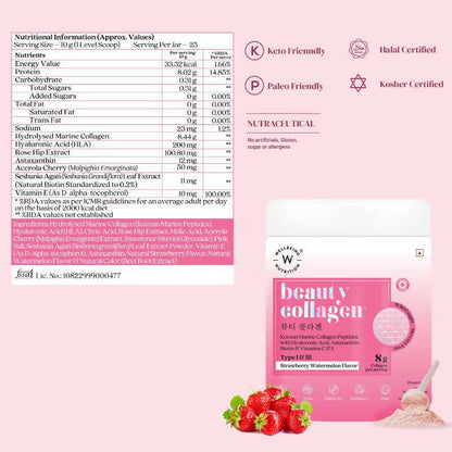 Wellbeing Nutrition Beauty Korean Marine Collagen Peptides - Strawberry & Watermelon - Indyancart