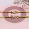 Dhiyona Set Of 2 Meenakari Floral Thread Rakhi With Roli Chawal Chandan Mishri