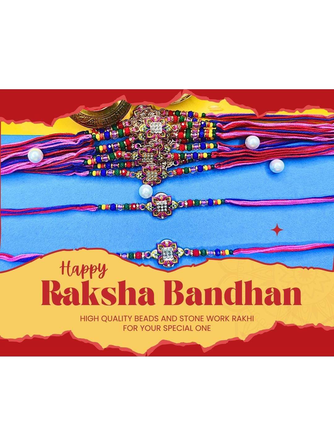 Anouk Set Of 12 Beaded Cotton Thread with AD Stones & Meenakari Designer Rakhi for Brother