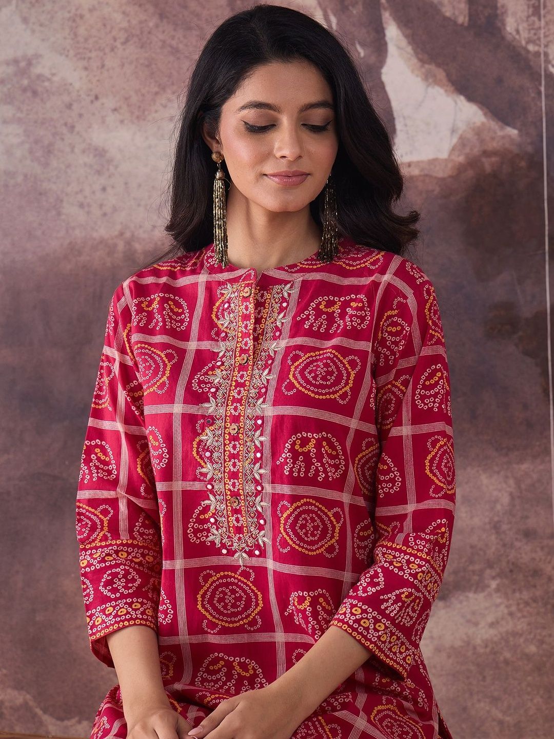 Ethnic Motifs Printed Mirror Work Pure Cotton Kurta With Trousers