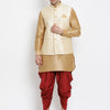 Men's Rose Gold Silk Blend Straight Jacket  Kurta and Dhoti Set