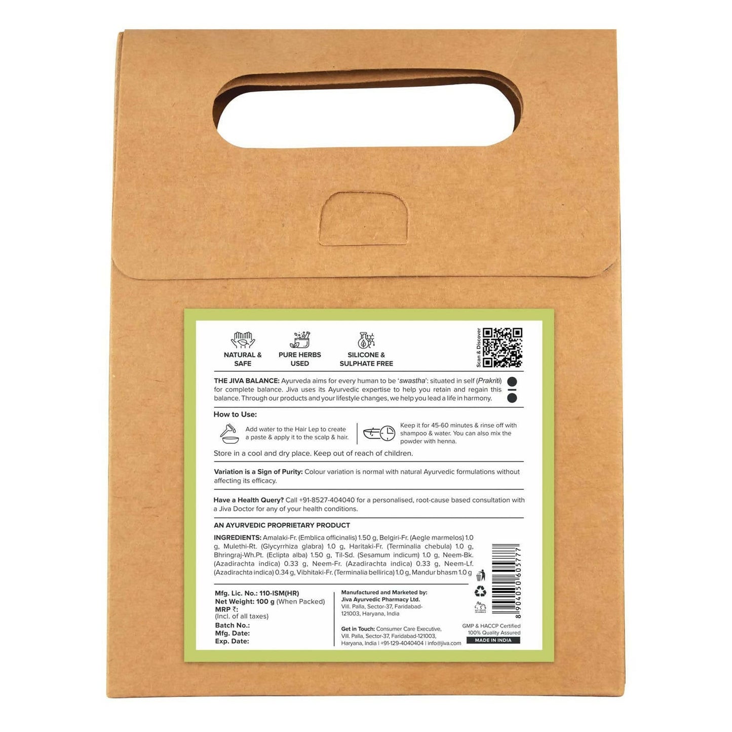 Jiva Ayurveda Hair Lep hair mask in a bowl with natural ingredients, used for nourishing and strengthening hair.