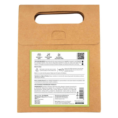 Jiva Ayurveda Hair Lep hair mask in a bowl with natural ingredients, used for nourishing and strengthening hair.