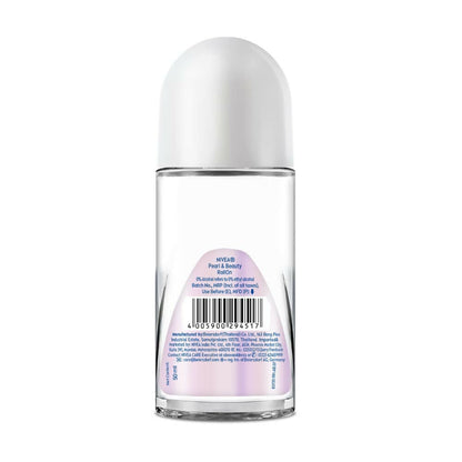 Nivea Pearl and Beauty Deo Roll-On with pearl extracts and avocado oil, designed for smooth, beautiful underarms with 48-hour freshness.