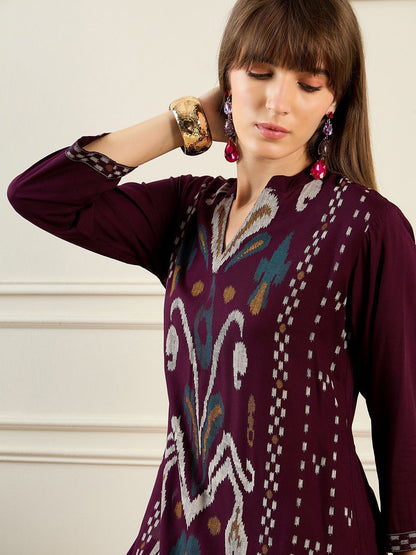 Indyancart IE Ethnic Motifs Printed Mandarin Collar Straight Kurta