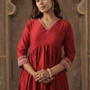 Dhiyona IE V-Neck Pleated A-Line Kurta With Trousers