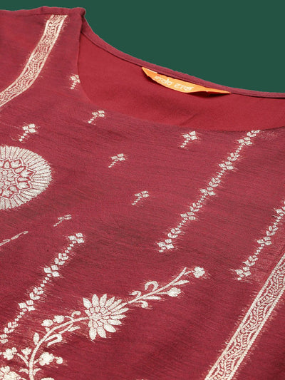 Indyancart IE Ethnic Motifs Woven Design Straight Kurta With Trousers & Dupatta